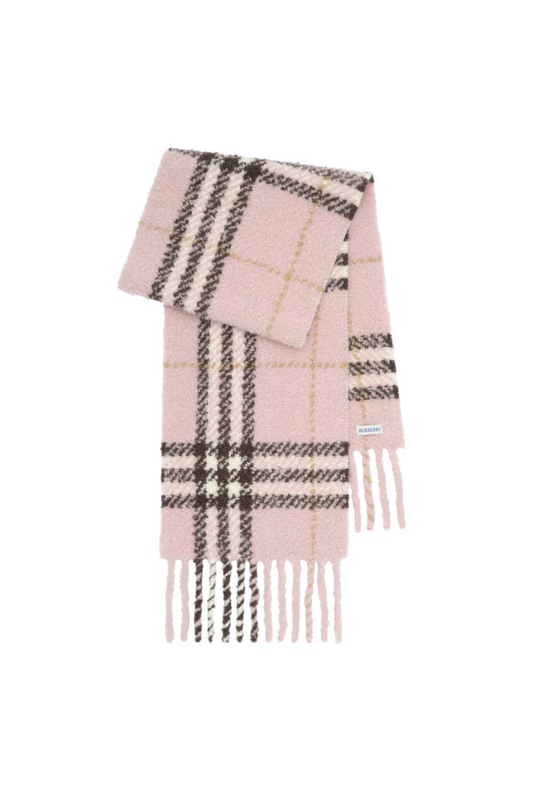 Check Alpaca Wool Blend Bouclé Scarf, Main, color, Bow pink