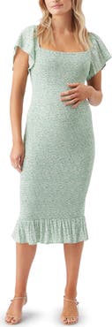 Ripe Maternity Selma Shirred Fitted Midi Dress