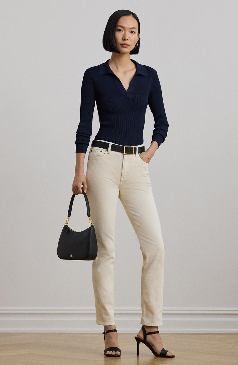 Lauren Ralph Lauren Long Sleeve Johnny Collar Polo Sweater, Alternate, color,