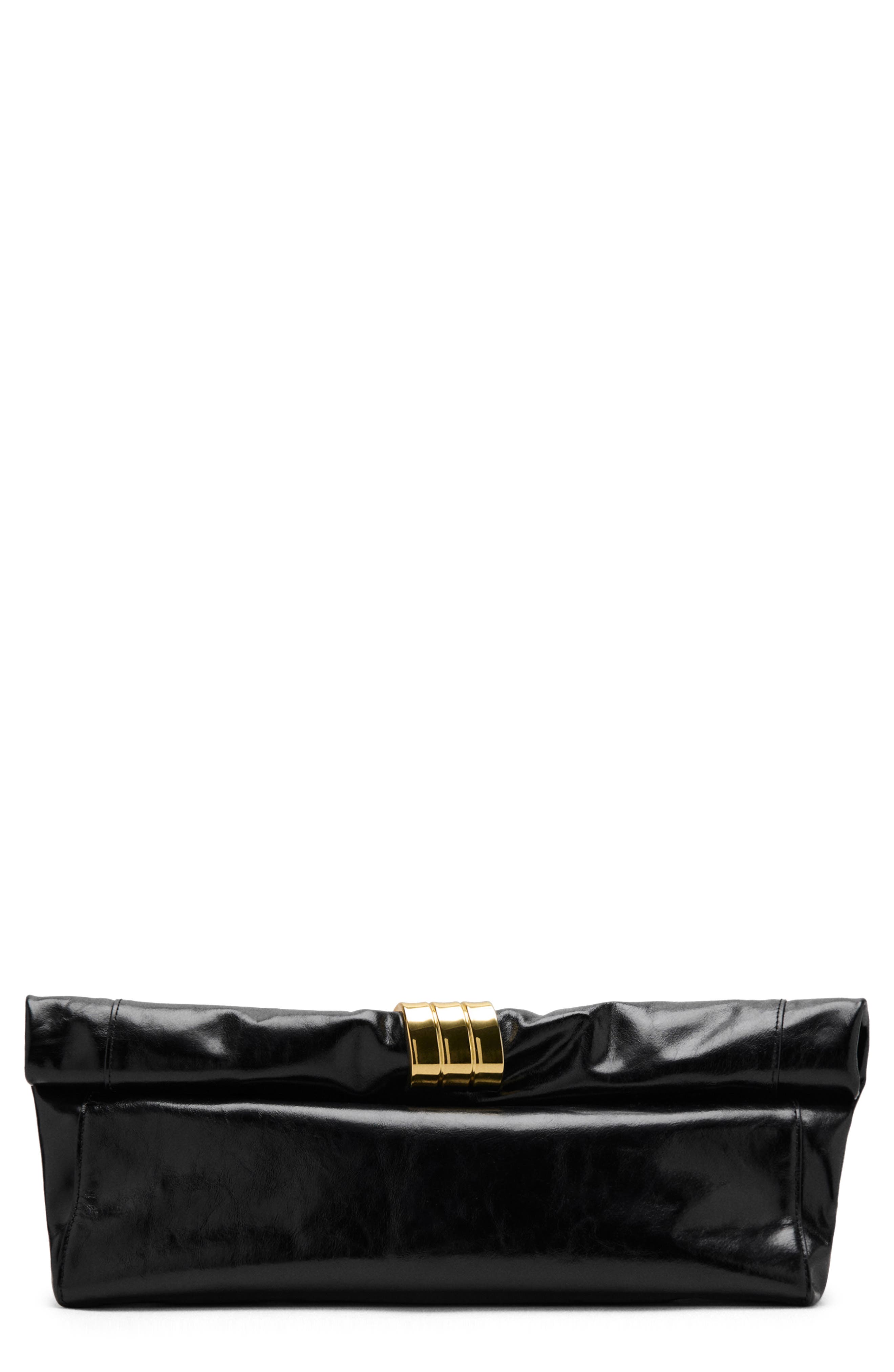 MANGO Starring Hailey Bieber Metallic Detail Clutch, Main, color, Black