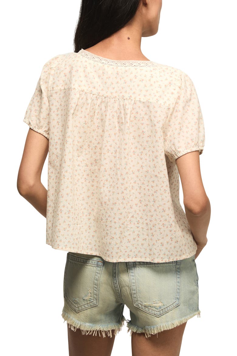 Lace Henley Peasant Top, Alternate, color, CREAM FLORAL