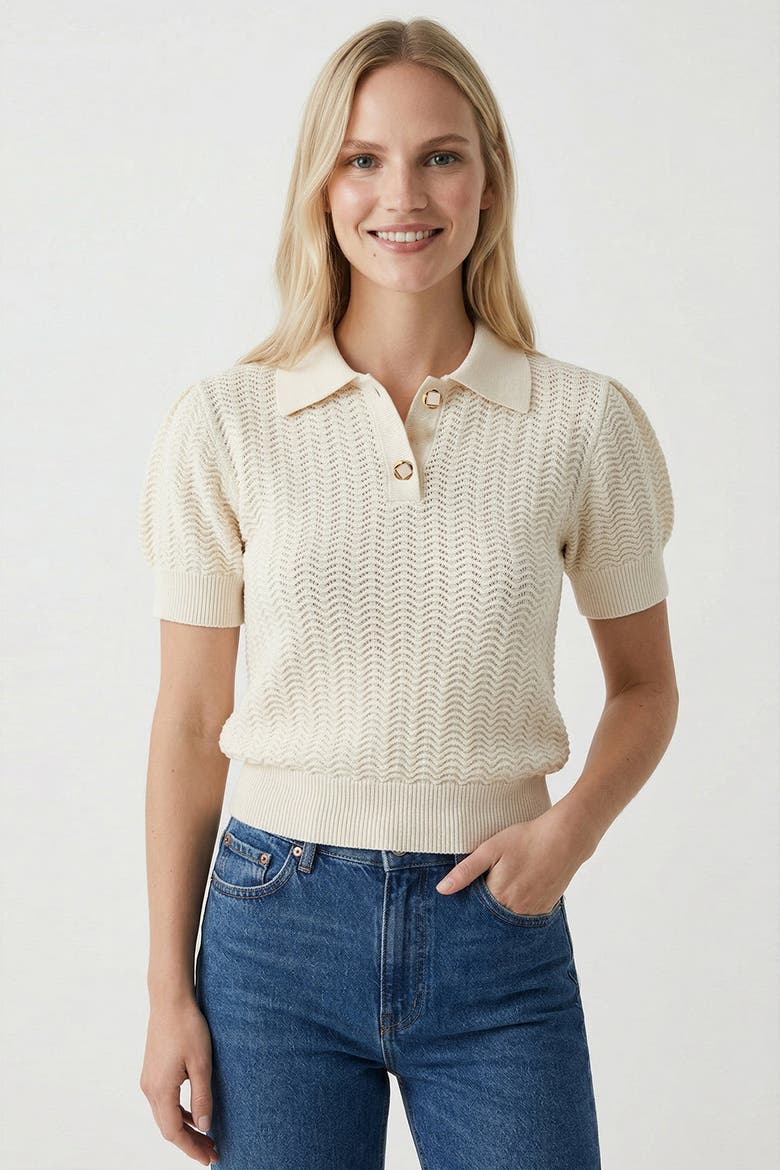 Rachael Polo Short Sleeve Knit Blouse, Alternate, color, Beige