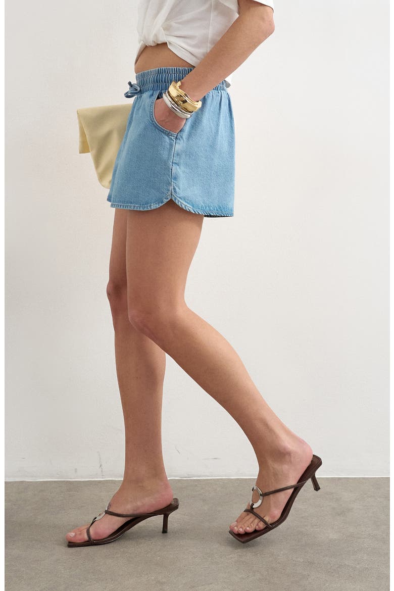 Denim Drawstring Running Shorts, Alternate, color, MEDIUM BLUE
