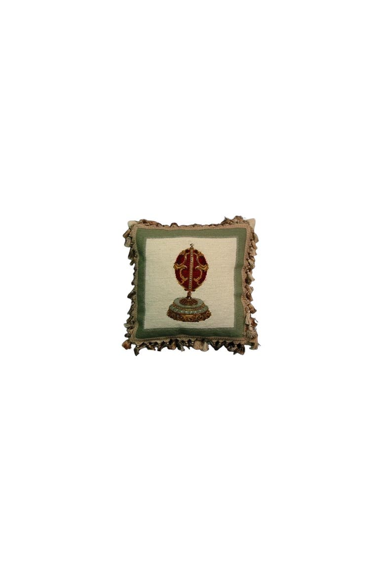 Red Faberge Egg Vintage Needlepoint Accent Throw Pillow 17" x 17", Main, color, Off-White