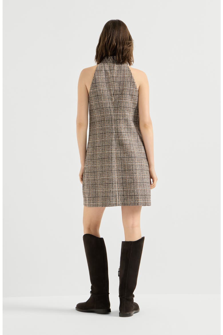 Checked alpaca and wool dress with monili, Alternate, color, Brown