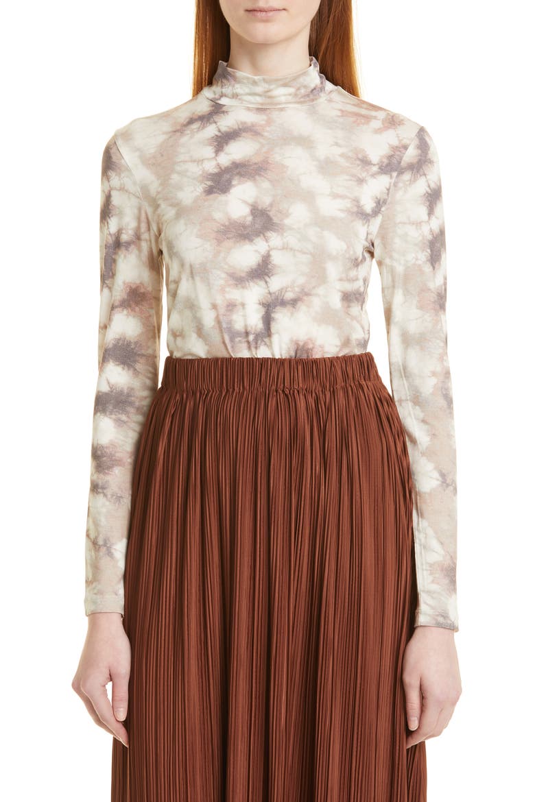 Elsi Floral Print Mock Neck Top, Main, color, BLURRED BROWN