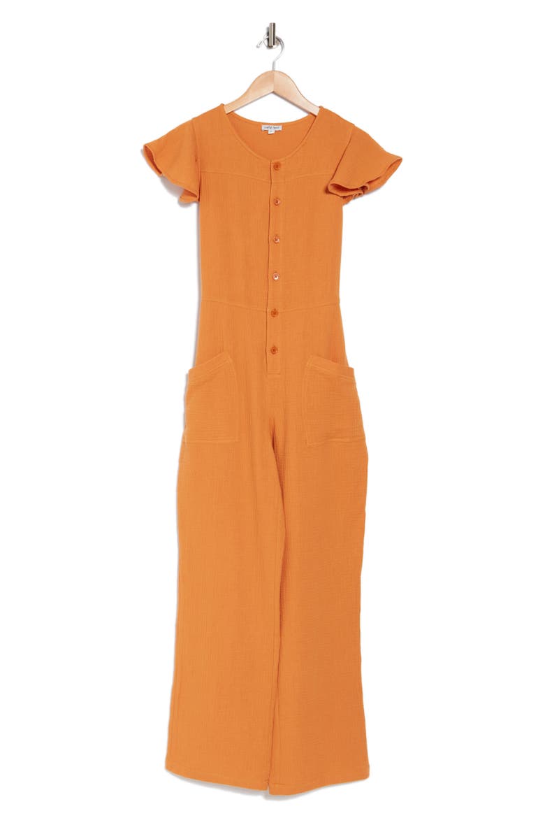 Cotton Flutter Sleeve Jumpsuit, Alternate, color, GINGER