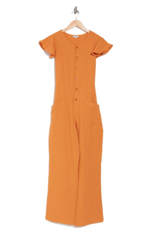 Wishlist Cotton Flutter Sleeve Jumpsuit In Ginger
