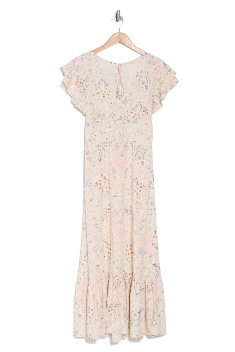 Flutter Sleeve Maxi Dress, Alternate, color, NATURAL/ PEACH