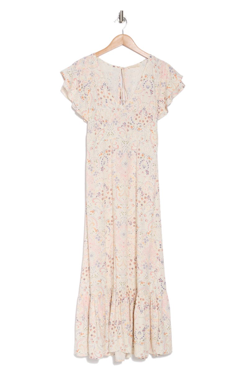 Lovestitch Flutter Sleeve Maxi Dress, Alternate, color, Natural/ Peach