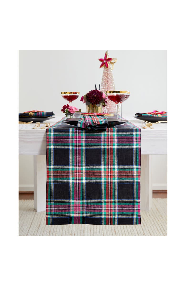 Solino Home Linen Table Runner for Dining Table, Holiday and Everyday Table Decor - Jewel Plaid, Main, color, 