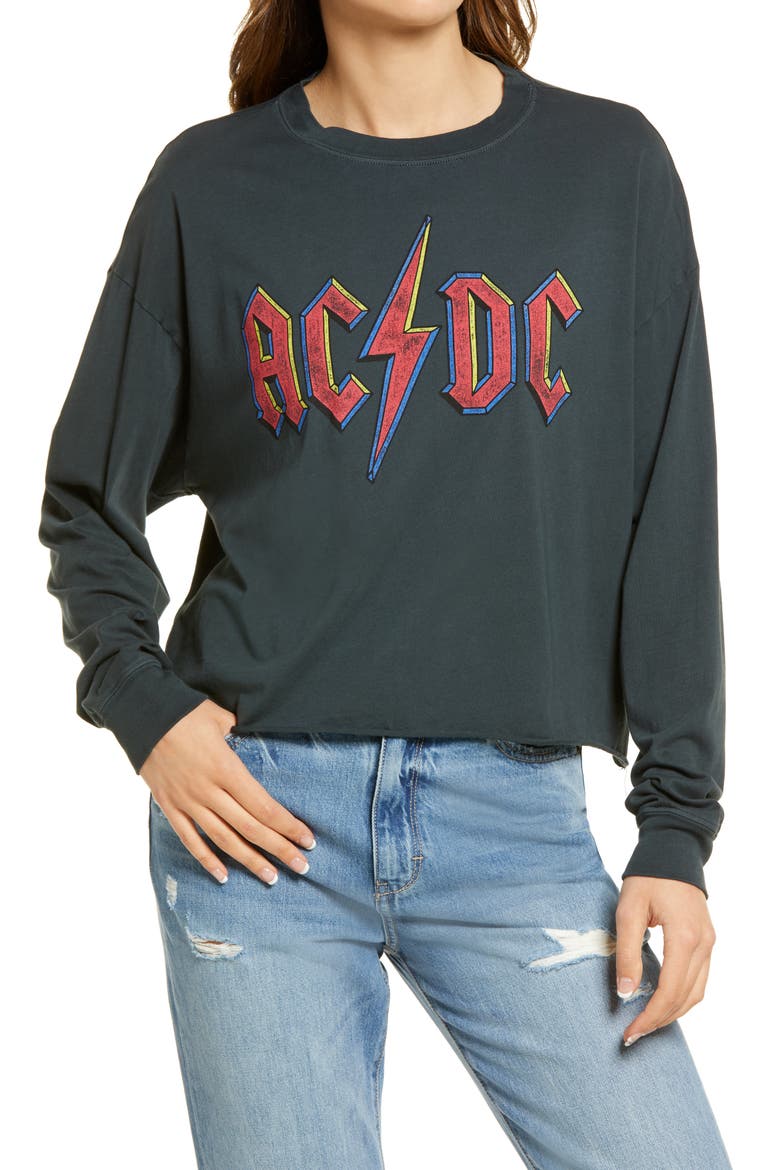 AC/DC Crop Graphic Sweatshirt, Main, color, VINTAGE BLACK
