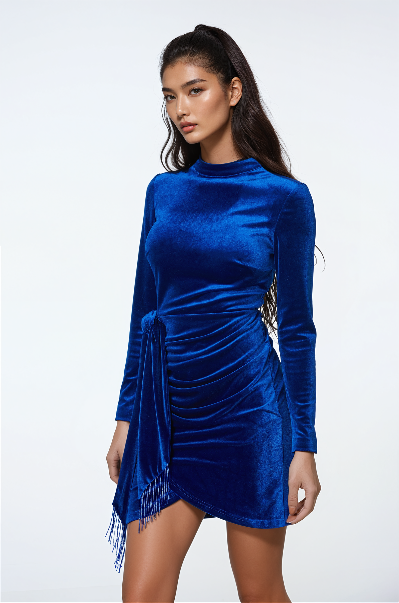Beaded Sash Velvet Mini Dress - image 2
