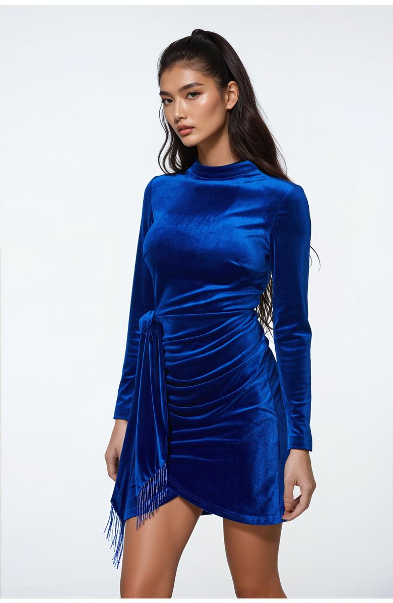 bebe Beaded Sash Velvet Mini Dress, Alternate, color, Sapphire