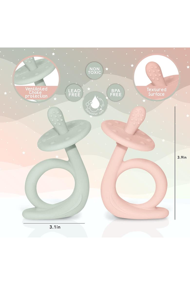 Silicone Baby Teethers Freezer Safe Set, 2-Piece, Alternate, color, Rose Quartz/Light Green