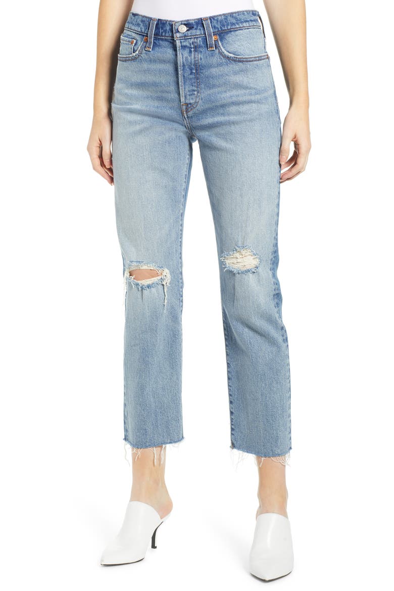Levi's® Wedgie High Waist Ripped Crop Straight Leg Jeans, Main, color, IN TWO MINDS