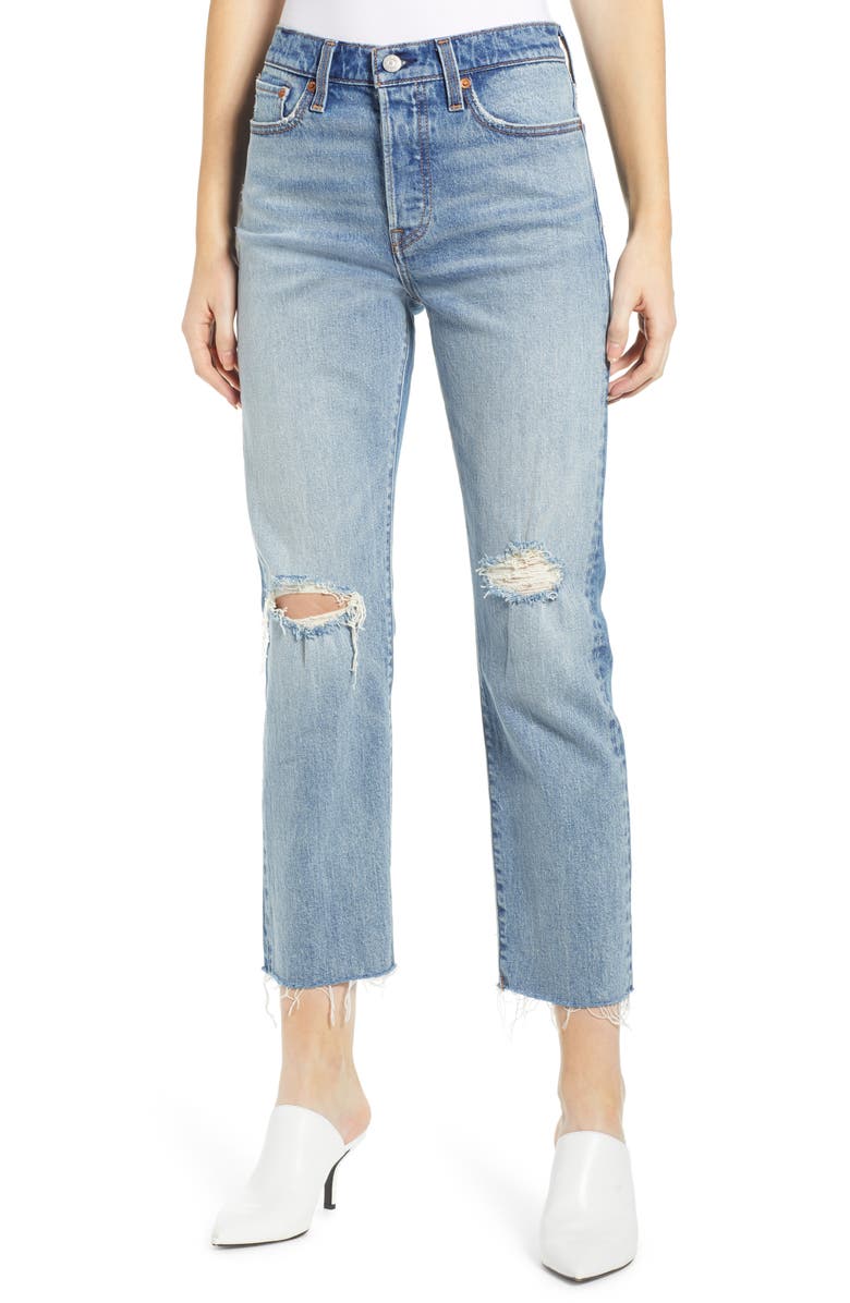 Levi's<sup>®</sup> Wedgie High Waist Ripped Crop Straight Leg Jeans, Main, color, 