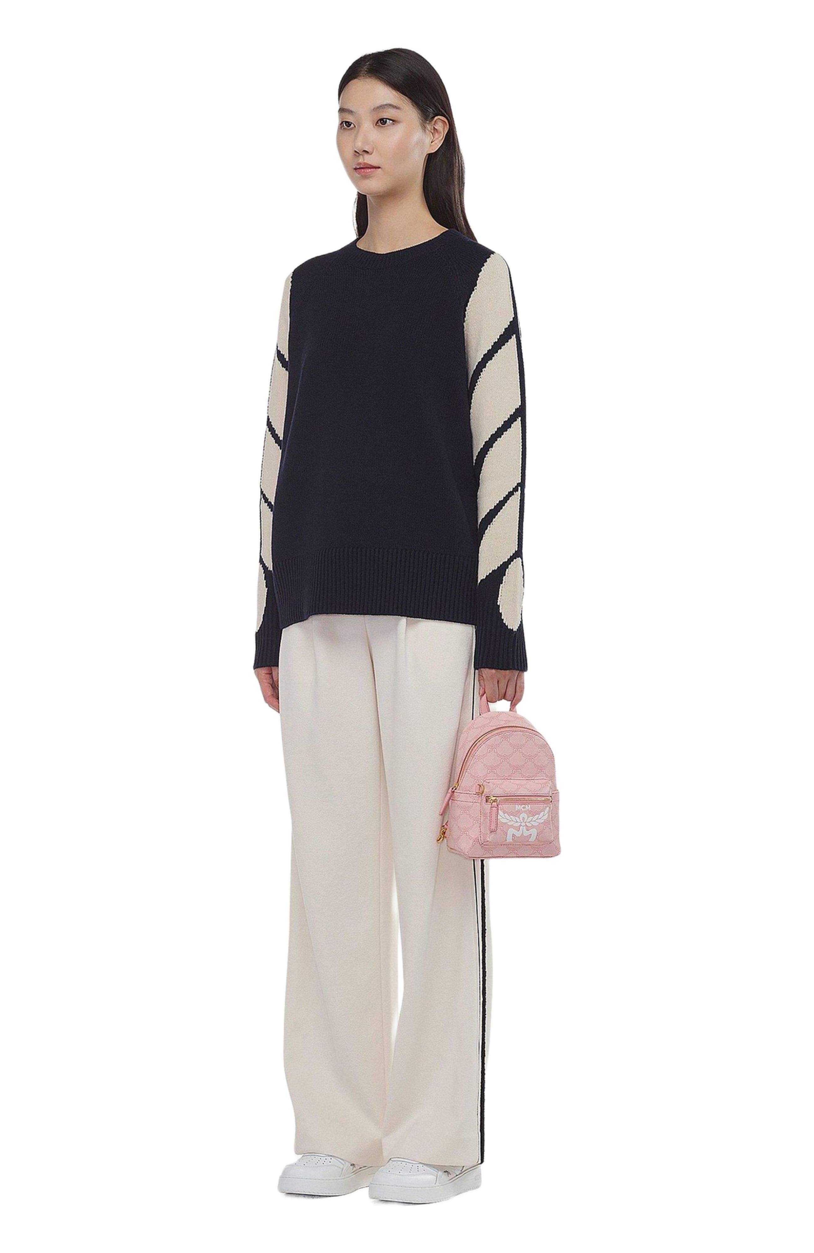 MCM Stark Bebe Boo Backpack in Lauretos, Alternate, color, Silver Pink