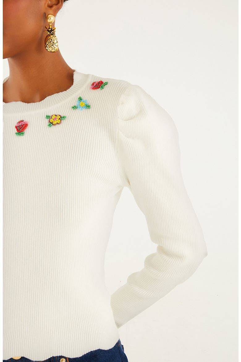 Flower Embroidered Sweater, Alternate, color, OFF-WHITE