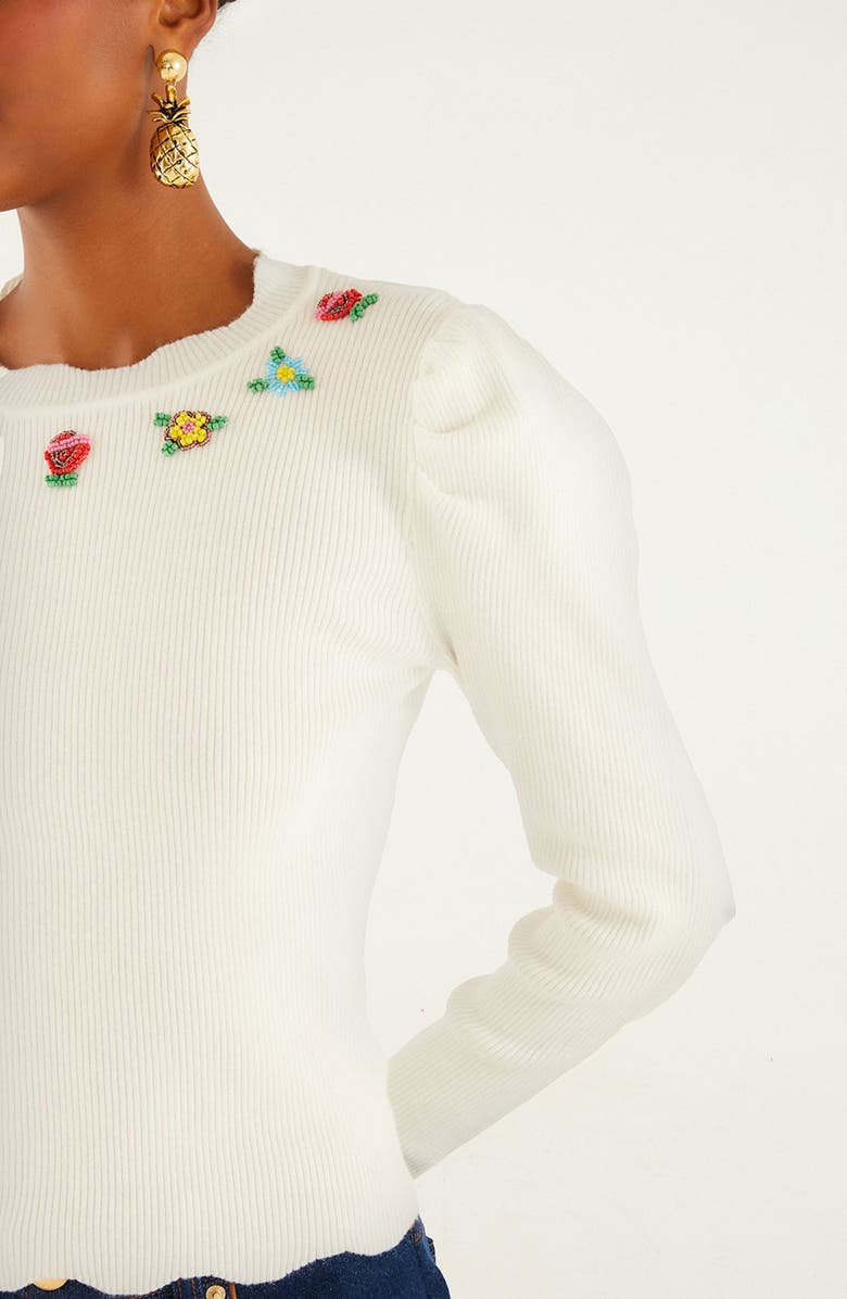 FARM Rio Flower Embroidered Sweater, Alternate, color, Off-White