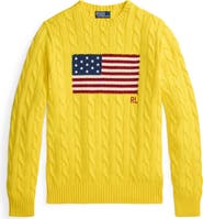 Polo Ralph Lauren Flag Intarsia Cabled Cotton Crewneck Sweater