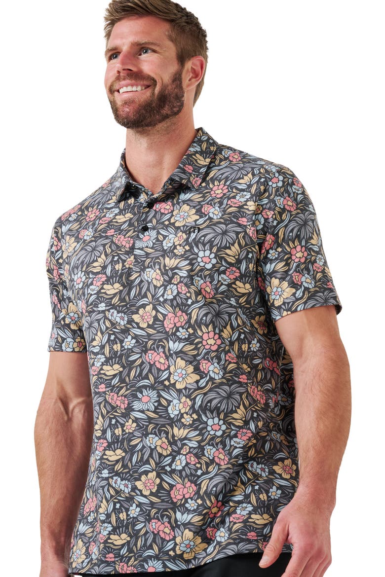 Featherweight Day Floral Piqué Polo, Alternate, color, BLACK