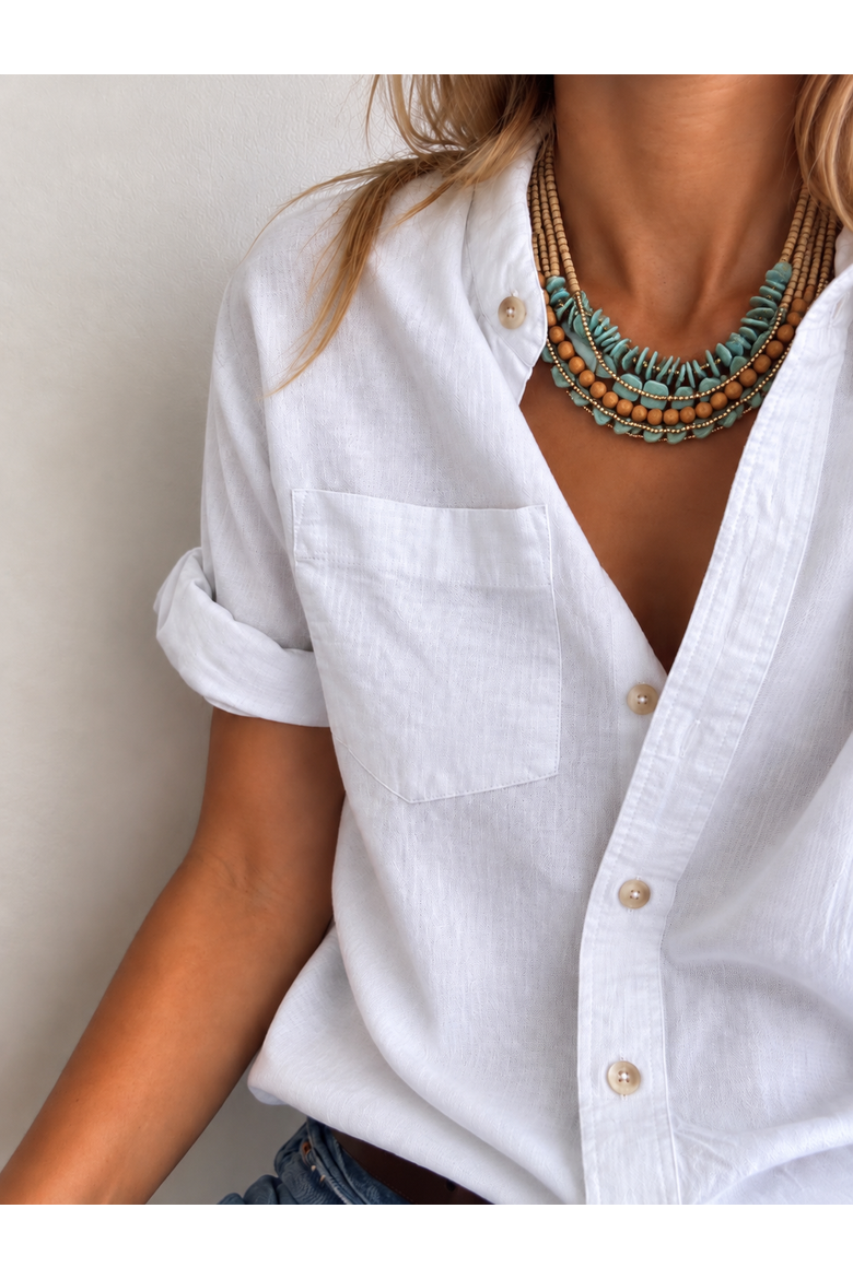 Turquoise and Neutral Multi Layered Beaded Necklace, Alternate, color, Blue-Green