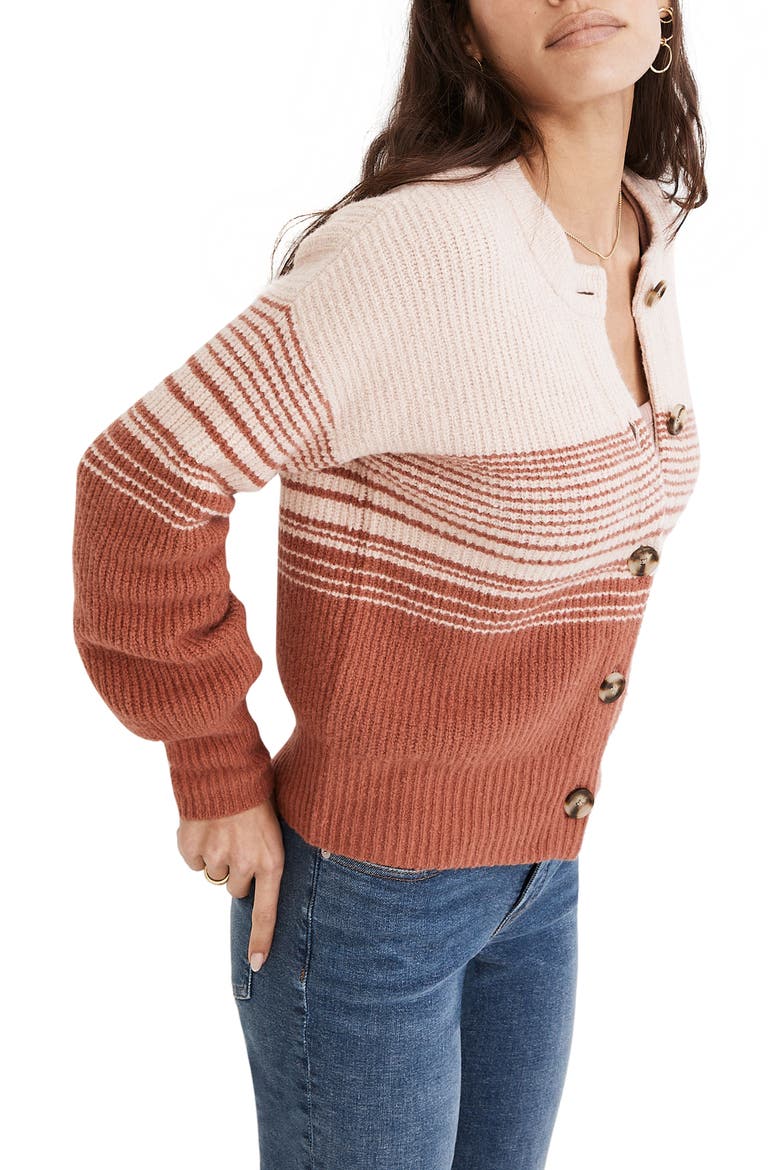 Ciara Stripe Cotton Blend Cardigan, Alternate, color, WEATHERED BRICK