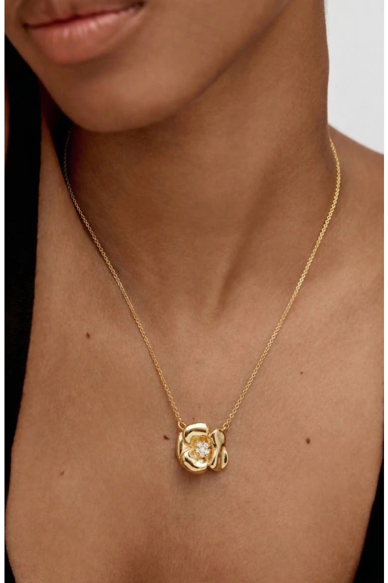 Lulu Flower Pendant Necklace in Gold and Crystals, Alternate, color, Gold