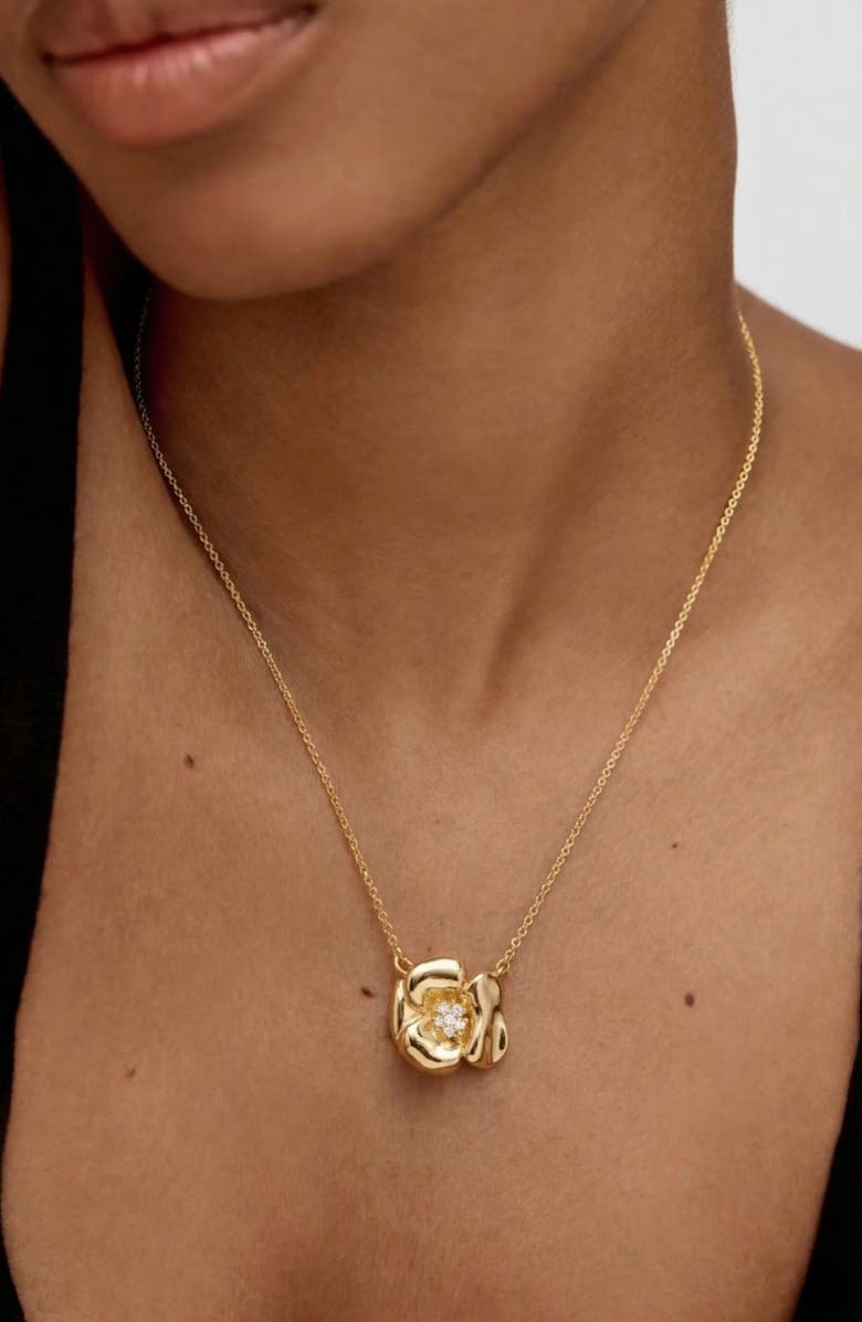 YOJ Lulu Flower Pendant Necklace in Gold and Crystals, Alternate, color, Gold