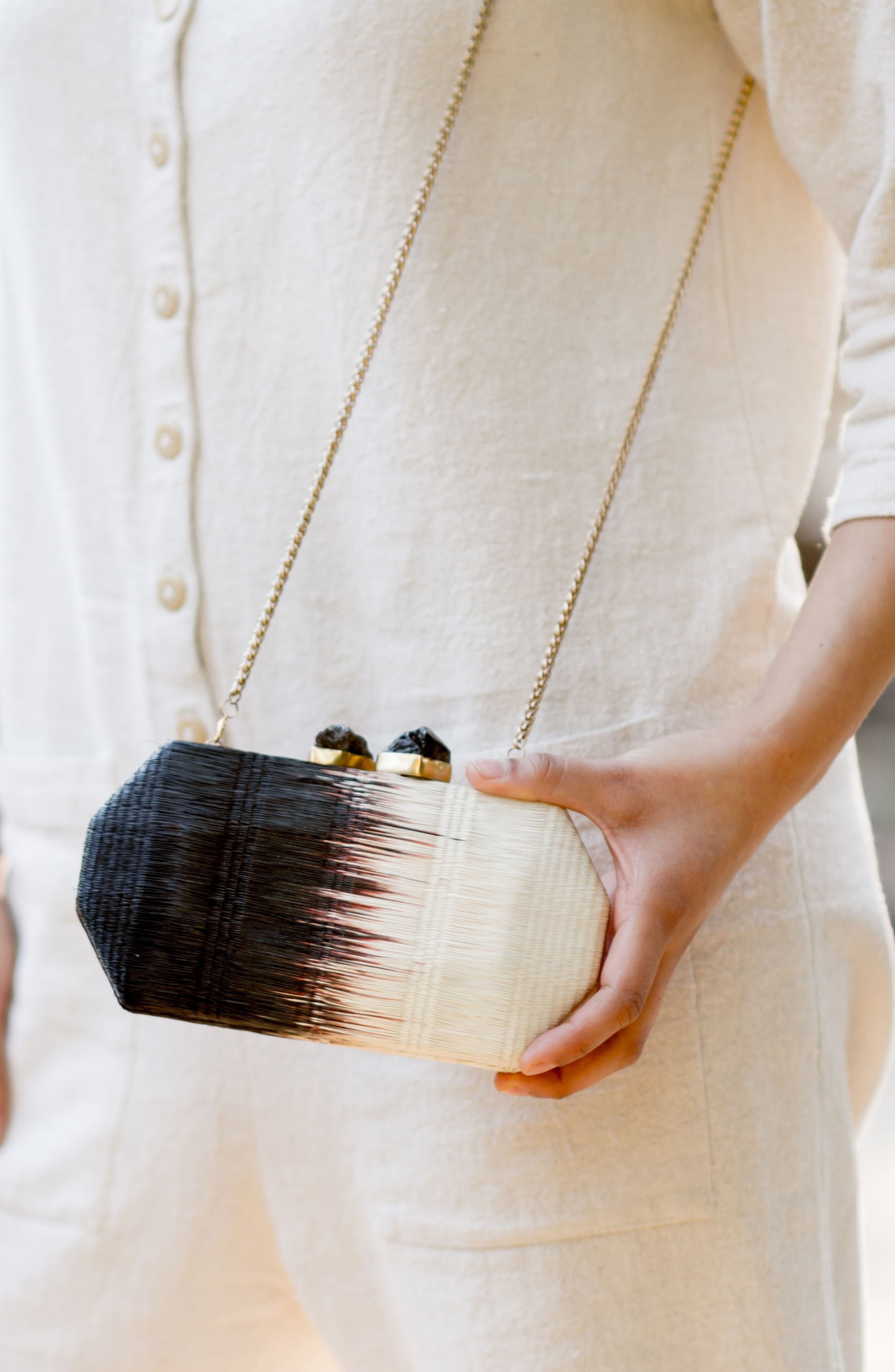 LIKHA Woven Two-Tone Frame Clutch, Alternate, color, Raven Black/ White