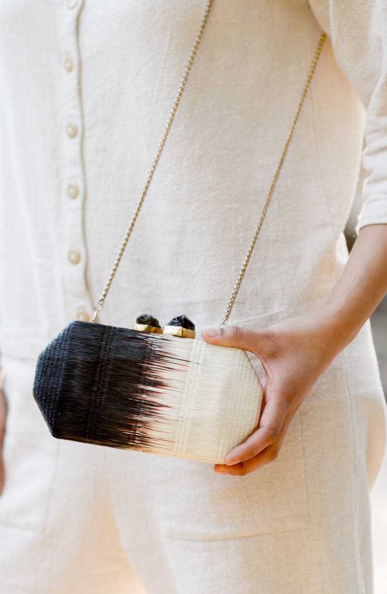 LIKHA Woven Two-Tone Frame Clutch, Alternate, color, Raven Black/ White
