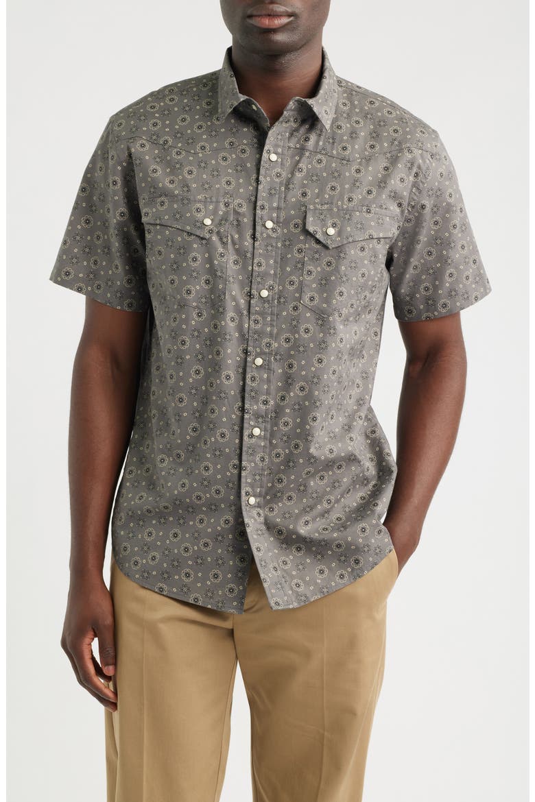 Laramie Short Sleeve Snap-Up Western Shirt, Main, color, WESTERN DITSY GREY