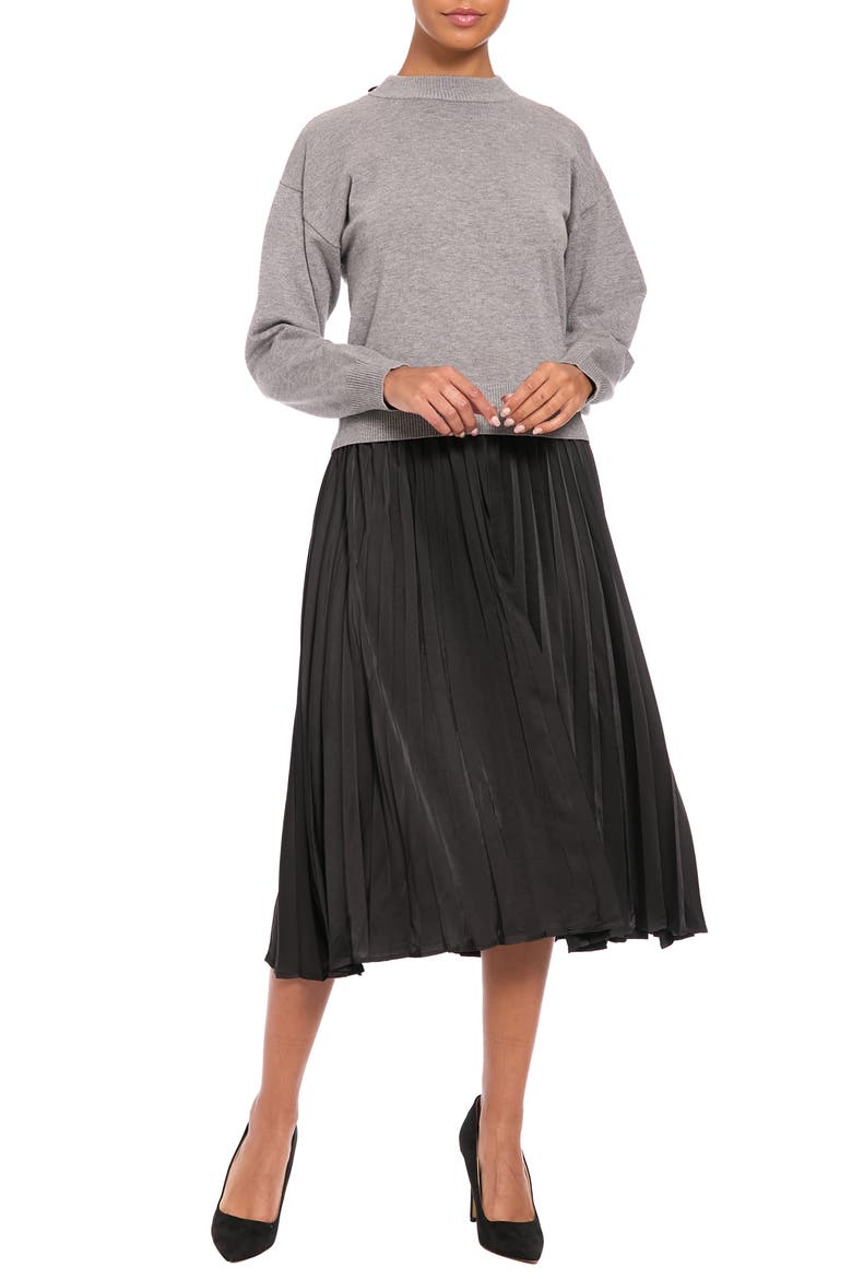 Default Long Sleeve Mixed Media Dress, Main, color, BLACK/ GRAY