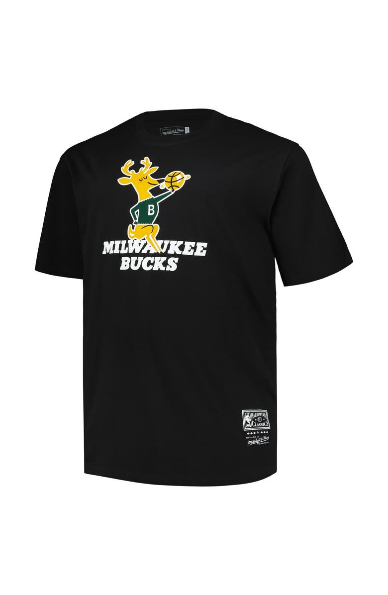 Mitchell & Ness Men's Mitchell & Ness Black Milwaukee Bucks Big & Tall Hardwood Classics Vintage Logo T-Shirt, Alternate, color, 
