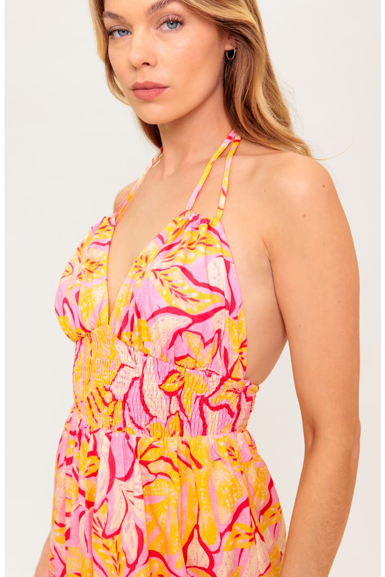 Tropical Print Halter Maxi Dress, Alternate, color, PINK/ MUSTARD