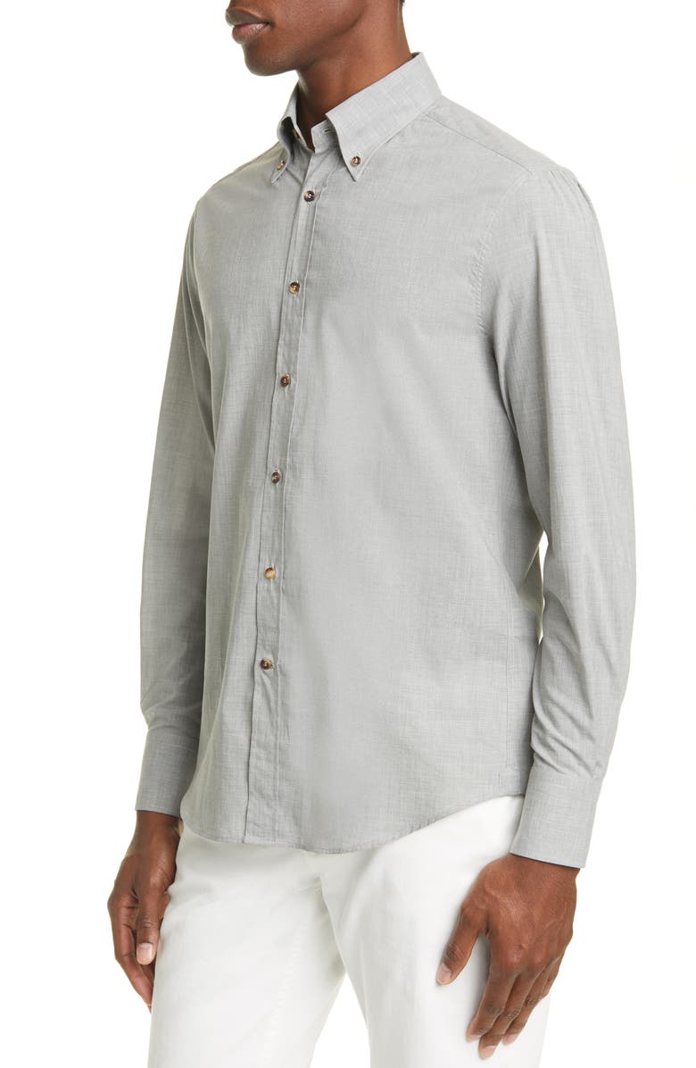 Brunello Cucinelli Slim Fit Mélange Button-Down Shirt, Alternate, color, 
