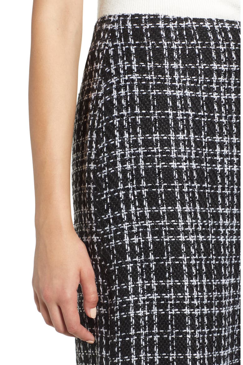 Plaid Tweed Pencil Skirt, Alternate, color, BLACK- WHITE TWEED