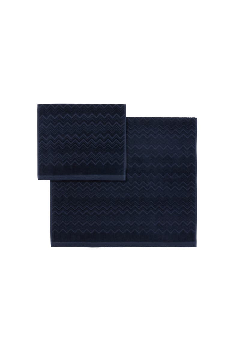 Chalk 2-piece Bath Towel Set In Cotton Terry With Zigzag Pattern, Alternate, color, Blue
