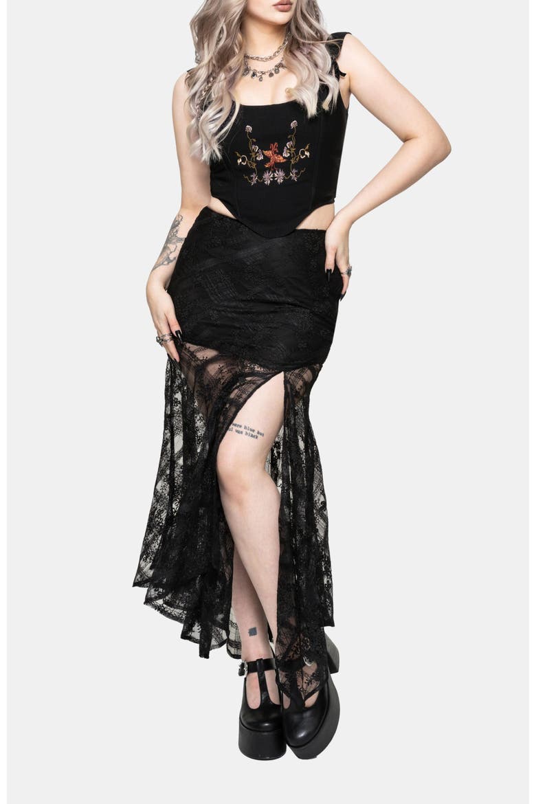 Lucie Lace Asymmetric Hanky Maxi Skirt, Alternate, color, Black