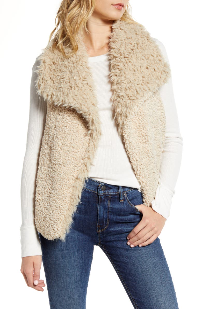 Woven Heart Reversible Faux Fur & Faux Shearling Vest, Main, color,