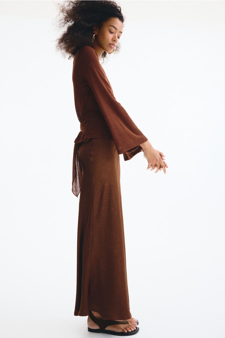 Crinkled Satin Maxi Skirt, Alternate, color, Brown
