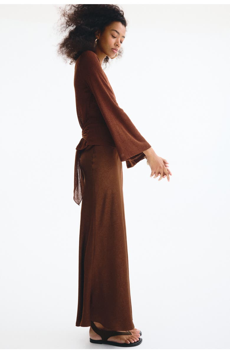 H&M Crinkled Satin Maxi Skirt, Alternate, color, Brown