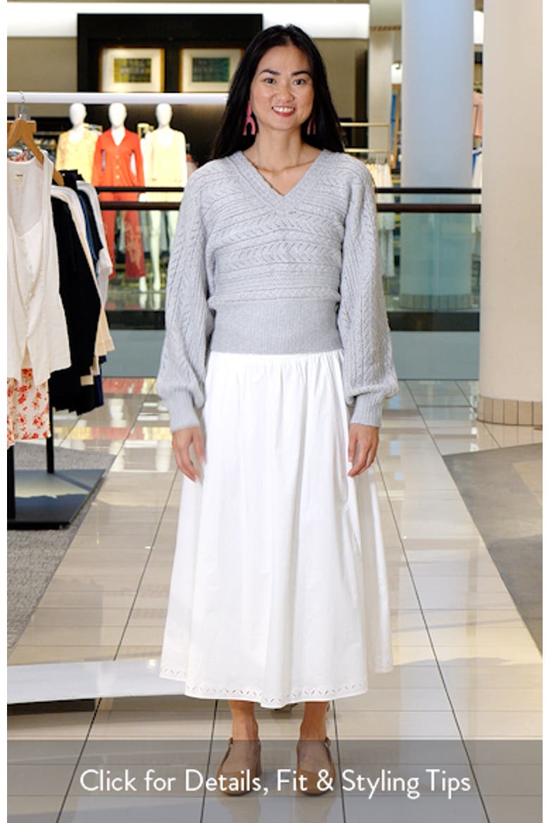 Embroidered Stretch Cotton Poplin Midi Skirt (Women) | Nordstrom