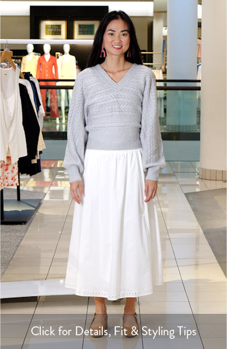 Embroidered Stretch Cotton Poplin Midi Skirt, sales video thumbnail