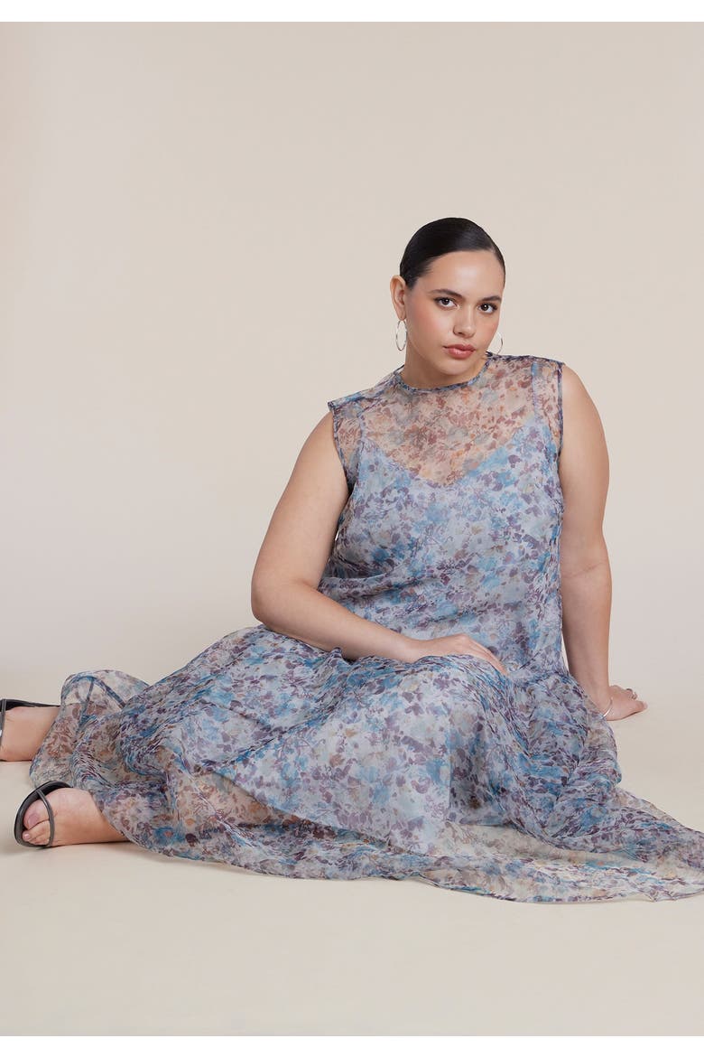 Printed Organza Drop Waist Midi Dress, Alternate, color, MYSTIC BLOOMS
