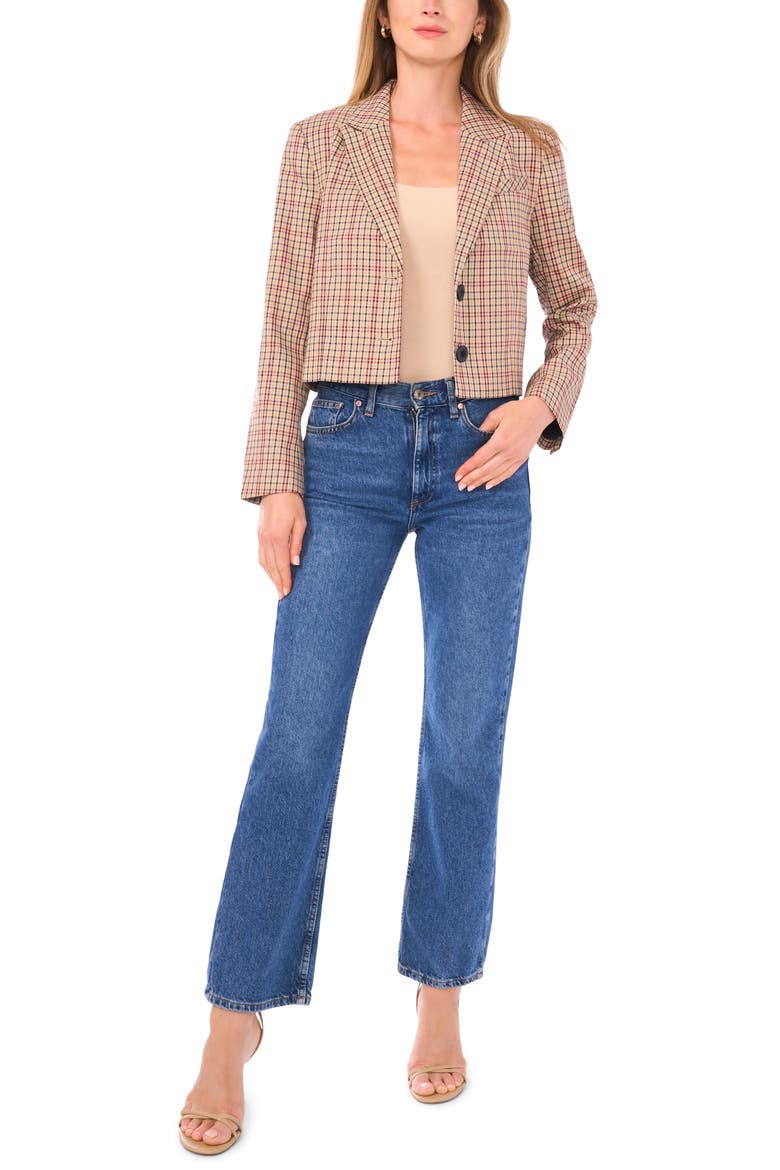 Tailored Crop Blazer, Alternate, color, BEIGE/ RICH BLACK/ BURGUNDY