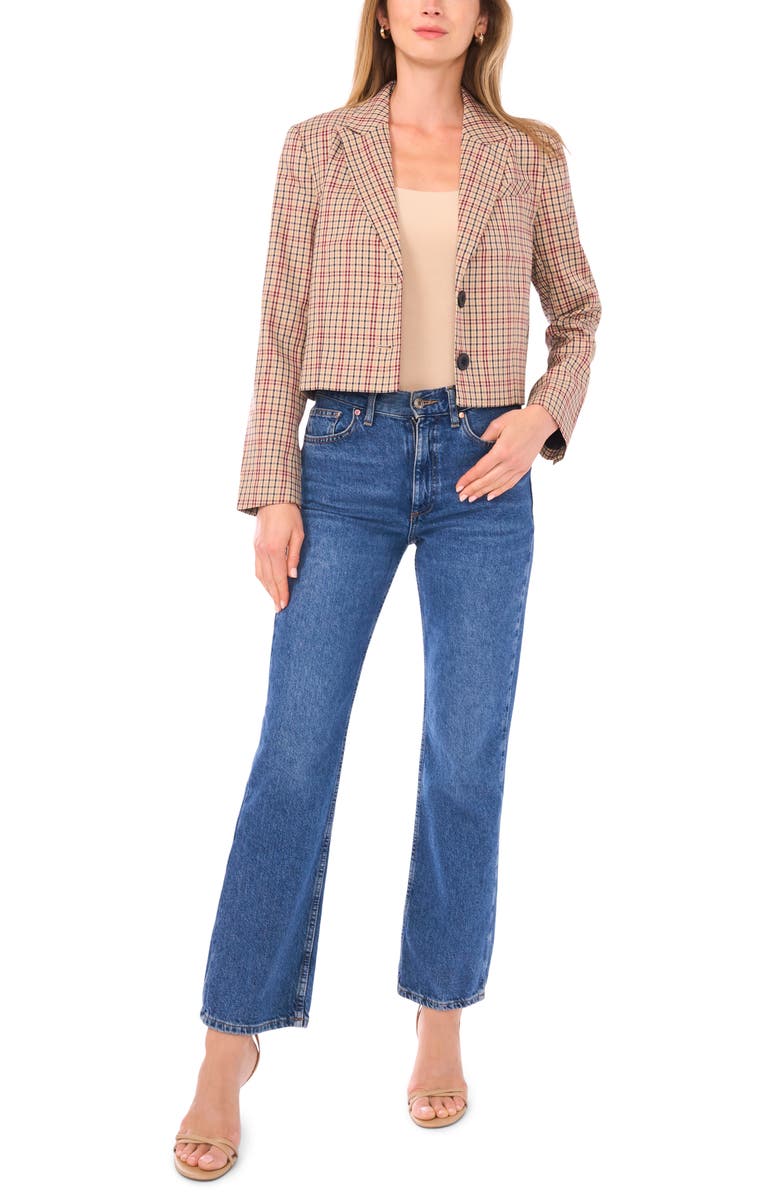 1.STATE Tailored Crop Blazer, Alternate, color, Beige/ Rich Black/ Burgundy