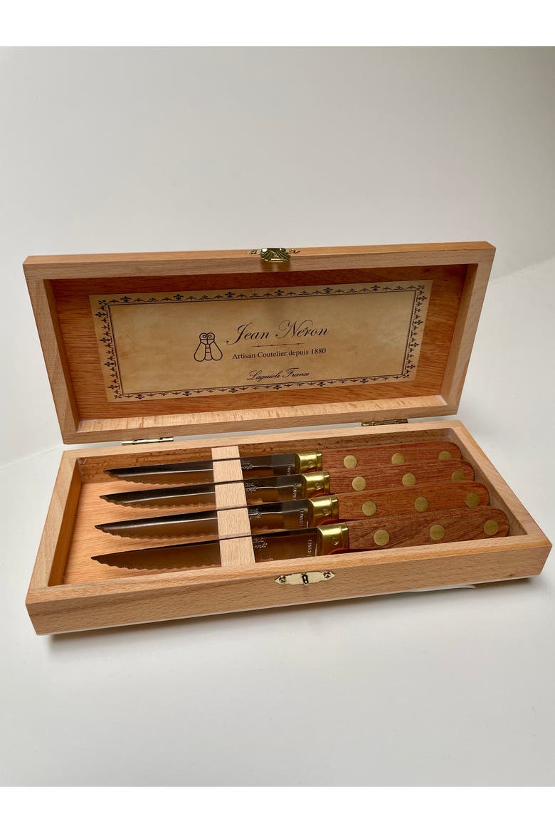 La Fourmi 4 Piece Laiton Steak Knife Set in Wood Presentation Box, Alternate, color, Black