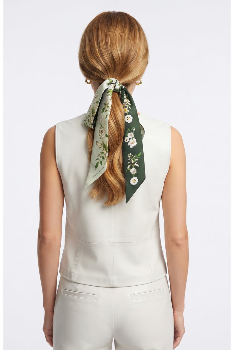 Silk Skinny Scarf Lily Garden, Alternate, color, Green